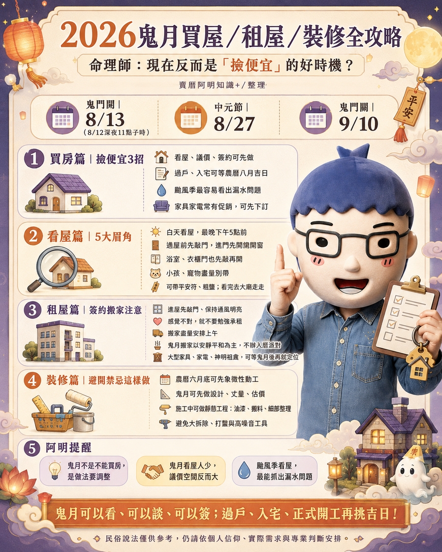【賣厝阿明】2026鬼月買屋、租屋、裝修全攻略！命理師：現在反而是「撿便宜」的好時機？