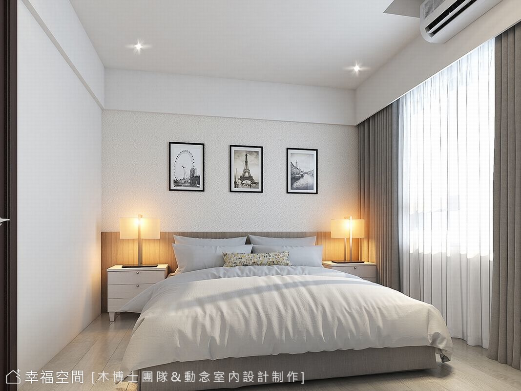 臥室以淺色調為主，營造放鬆舒適的睡眠環境。